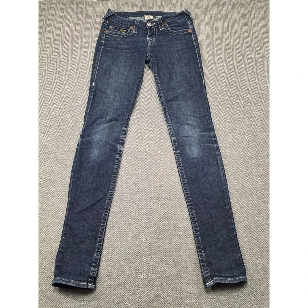 True Religion Skinny Jeans Dark Wash Crystal‎ Horseshoe Blue Embellished Size 26
